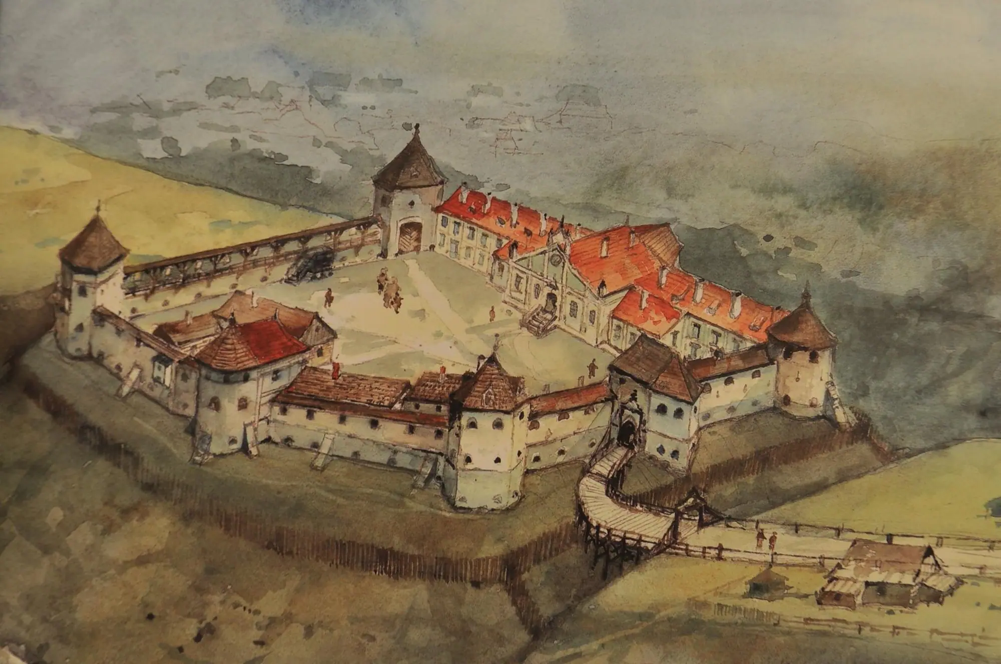 Пнівський замок — художня реконструкція — Західна Україна