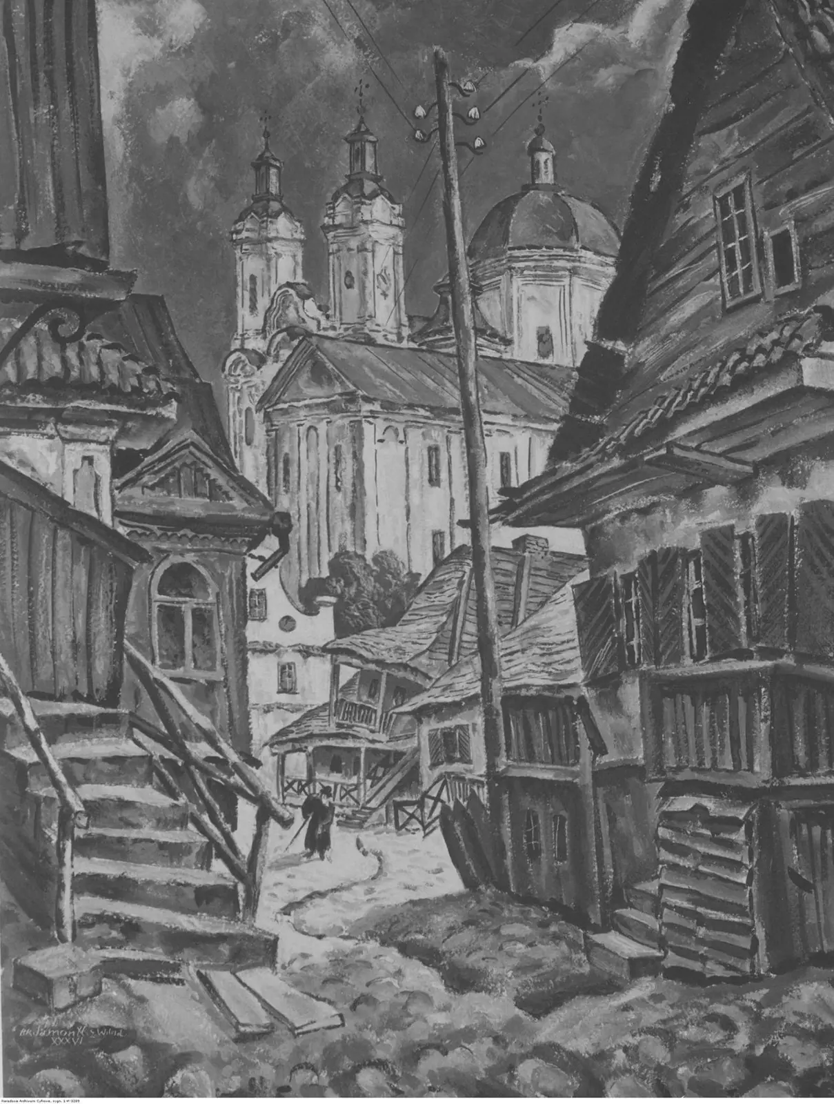 Вулиця з храмом, рисунок — Кременець