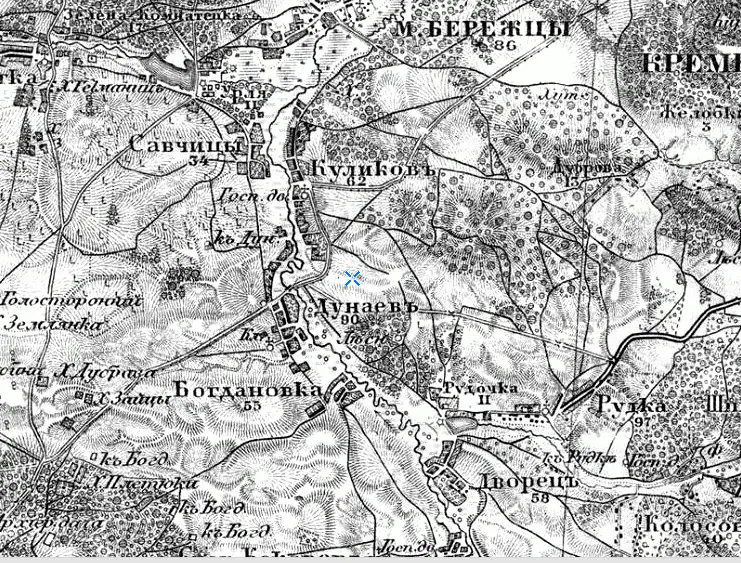 Бережці, Савчиці, Куликів і Дунаїв на старій карті Бережці, Савчиці, Куликів і Дунаїв на старій карті — Кременець