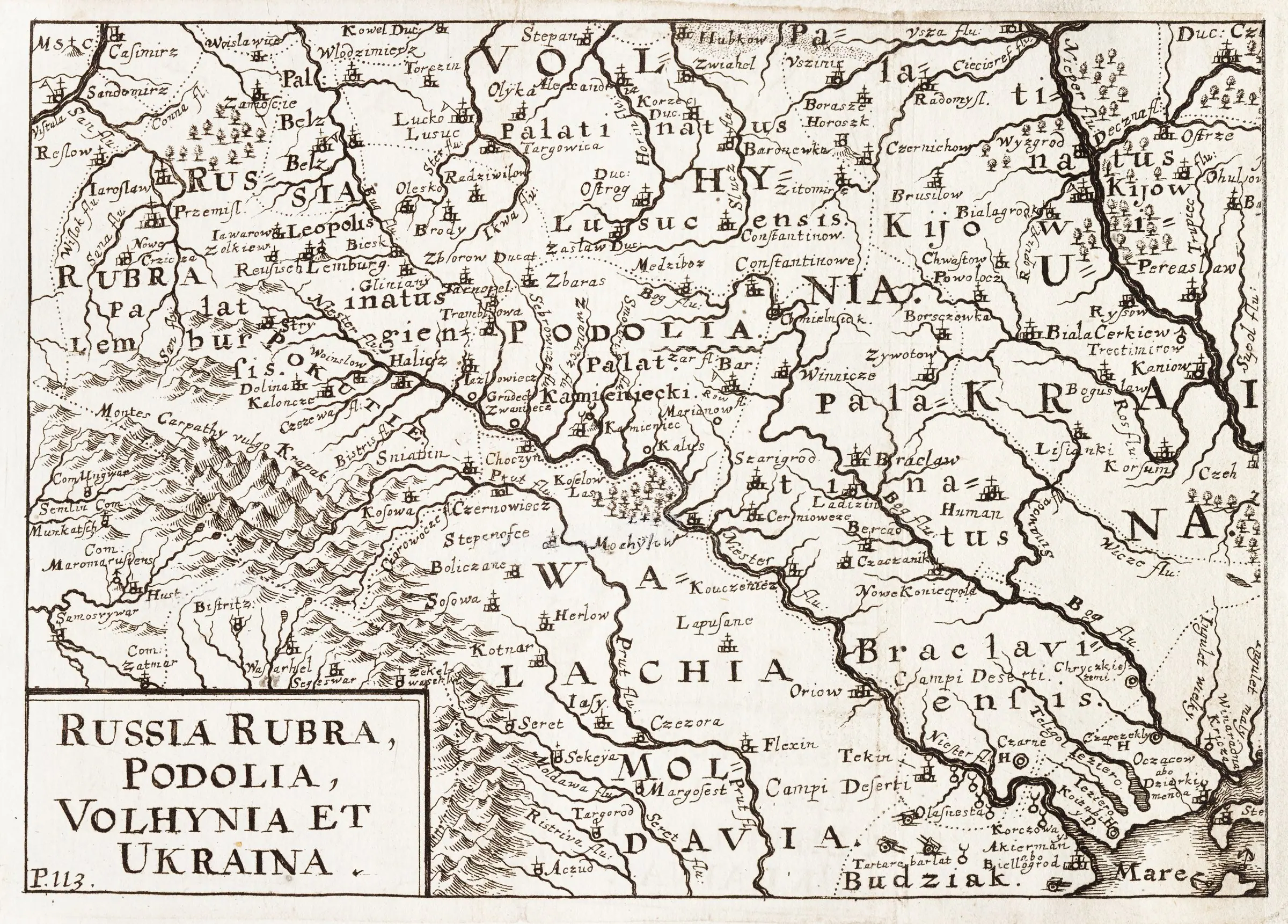 «Russia Rubra, Podolia, Volhynia et Ukraina» — старовинна карта «Russia Rubra, Podolia, Volhynia et Ukraina» — старовинна карта — Кременець